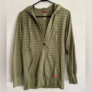The North Face Green Striped v-neck Hoodie-MEDIUM